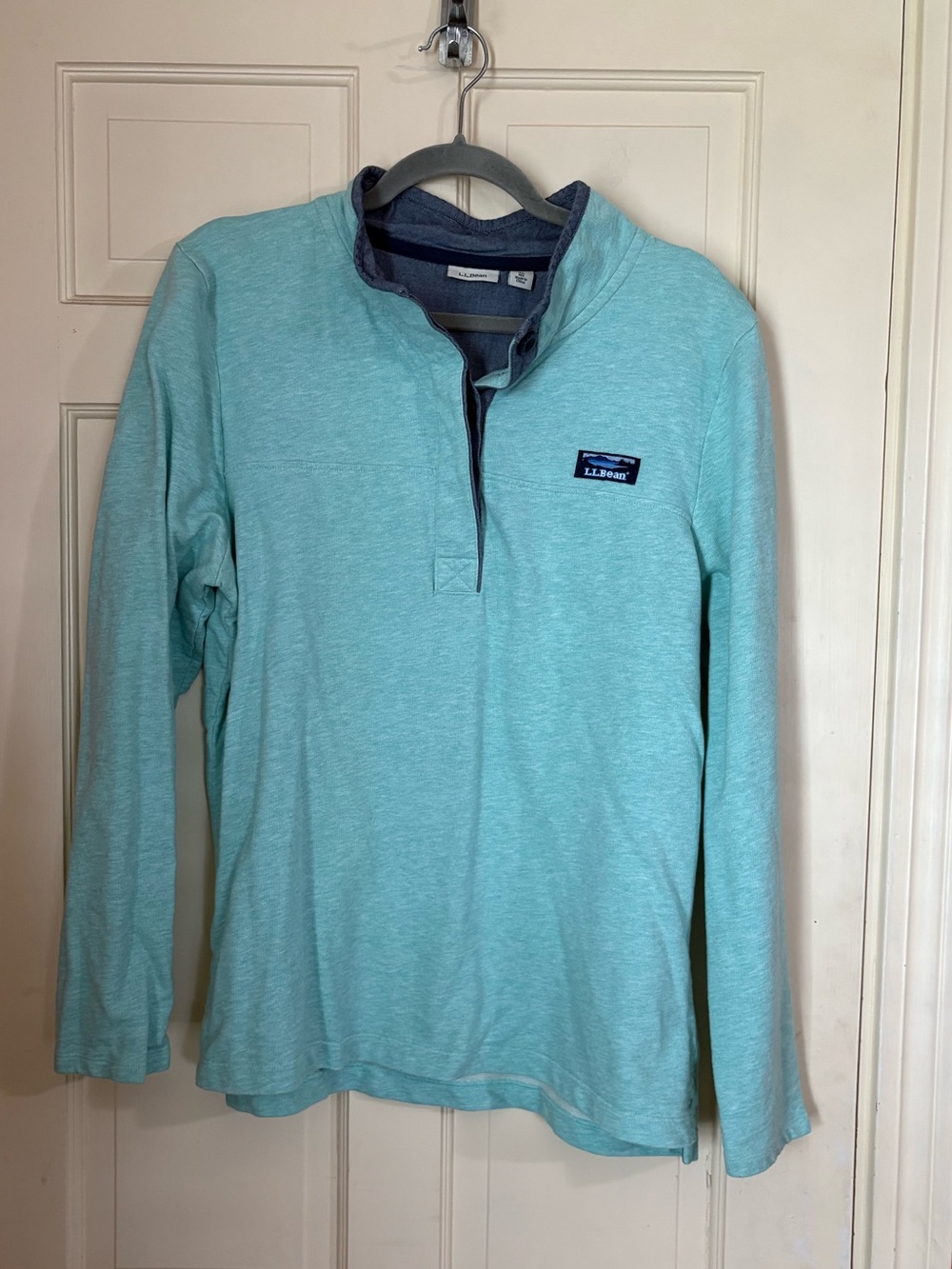 LL Bean Knit Style Pullover 1/4 Button Up Women’s Size XL Teal/Blue